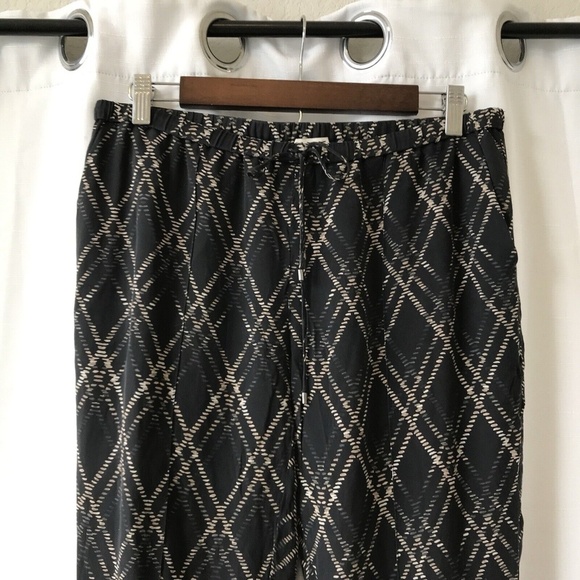 Haute Hippie | Slim Shady Silk Tapered Diamond Plaid Pants Black Size Medium - Picture 2 of 15